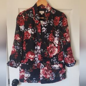 Loft Women's  Cardigan Blazer Floral Lined Multicolor Long Sleeve Polyeste